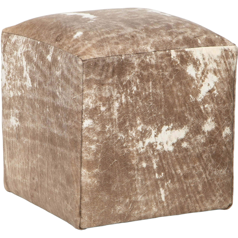 Distressed Leather Pouf, Dark - Furniture - Chairs - High Fashion Home