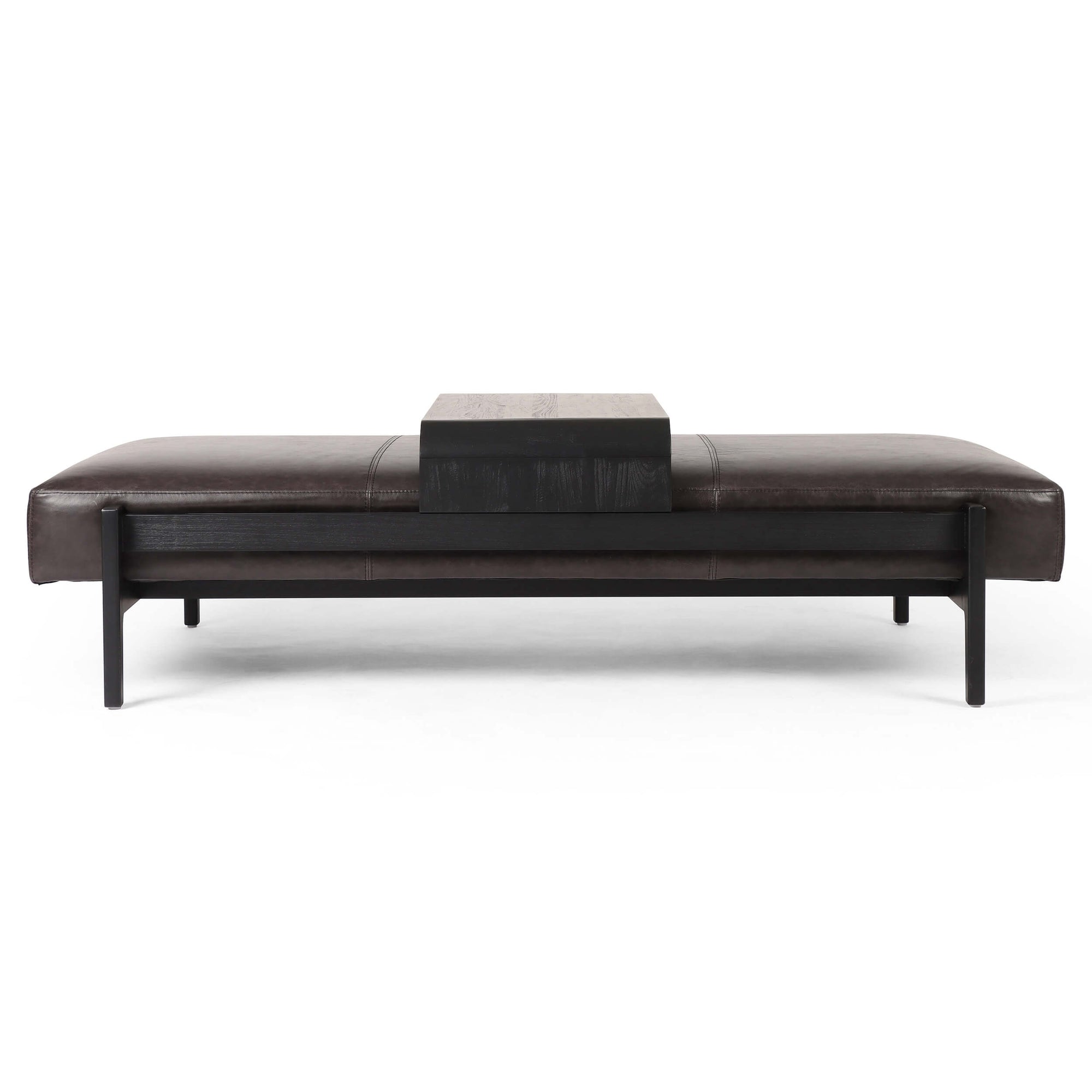 Black leather rectangle ottoman hotsell