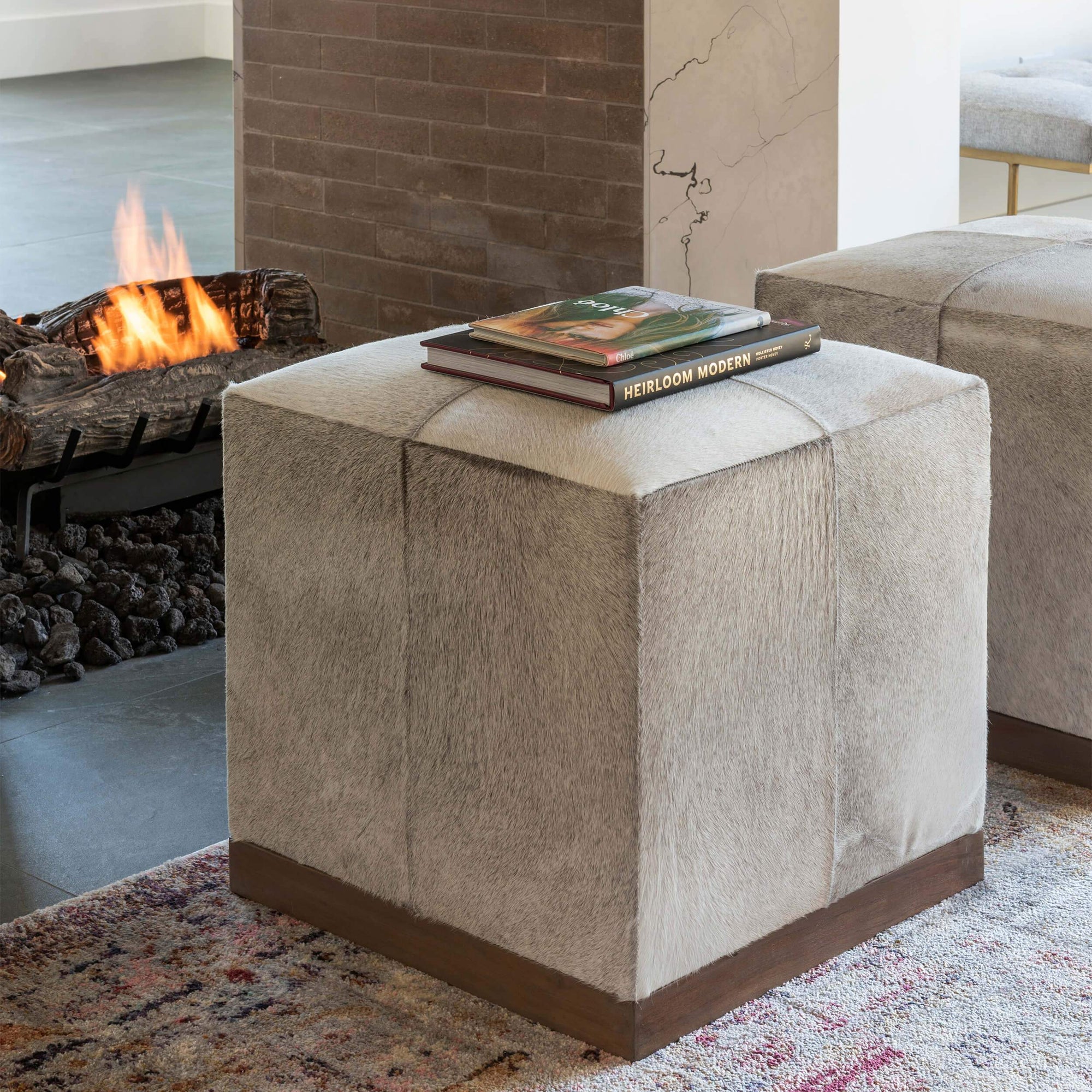 Felix Small Leather Ottoman Frosted Hide High Fashion Home