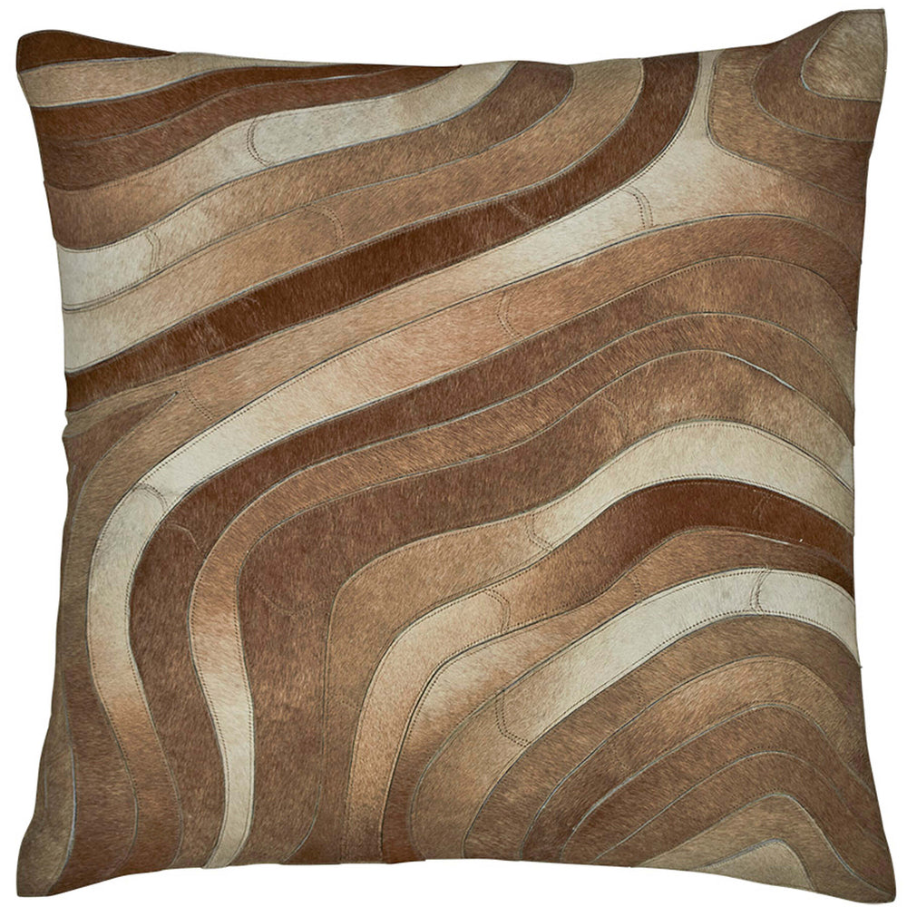 Wave Cowhide Pillow, Natural/Tan-Accessories-High Fashion Home