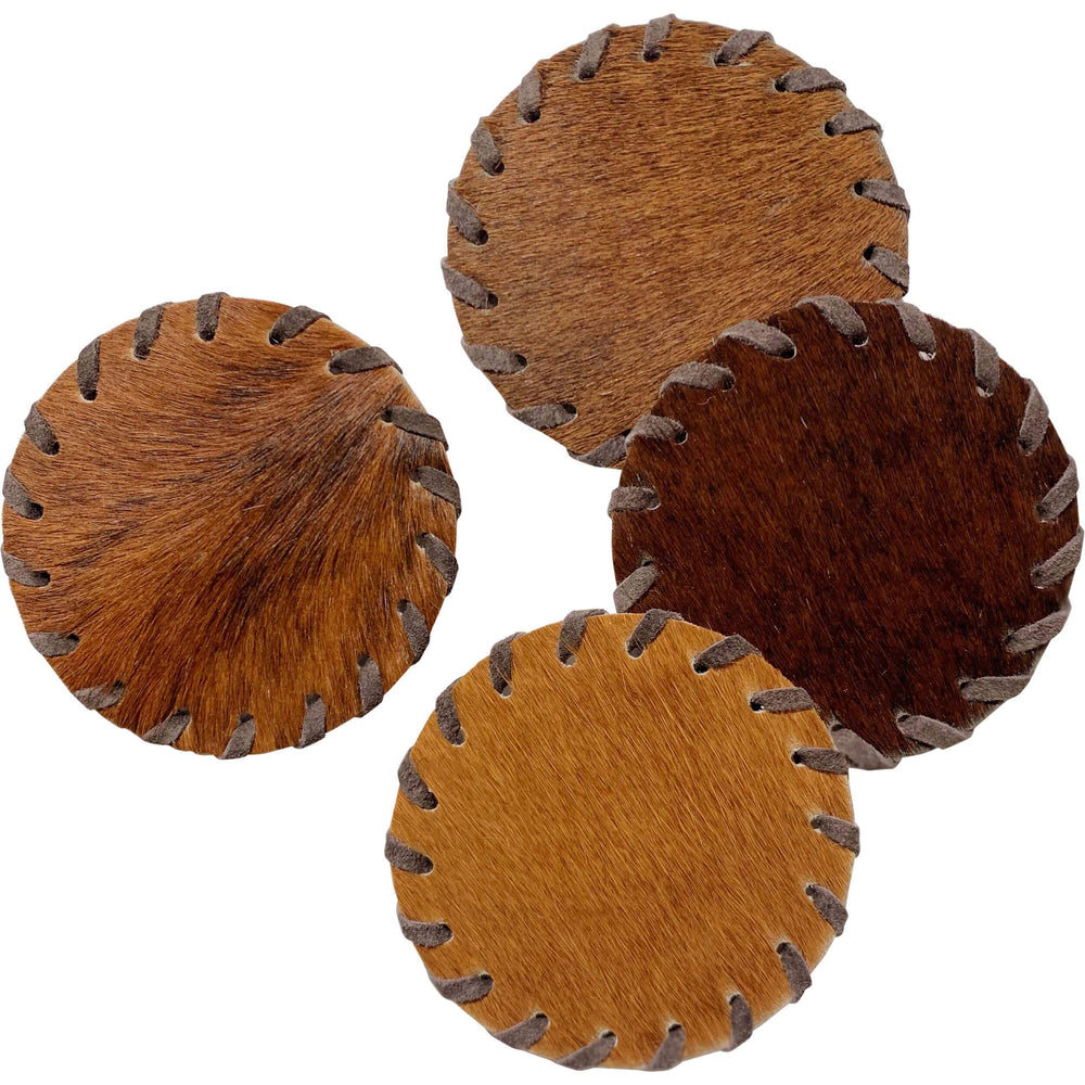 Hair-on-Hide Laced Coaster, Brown, Set of 4 - Accessories - High Fashion Home