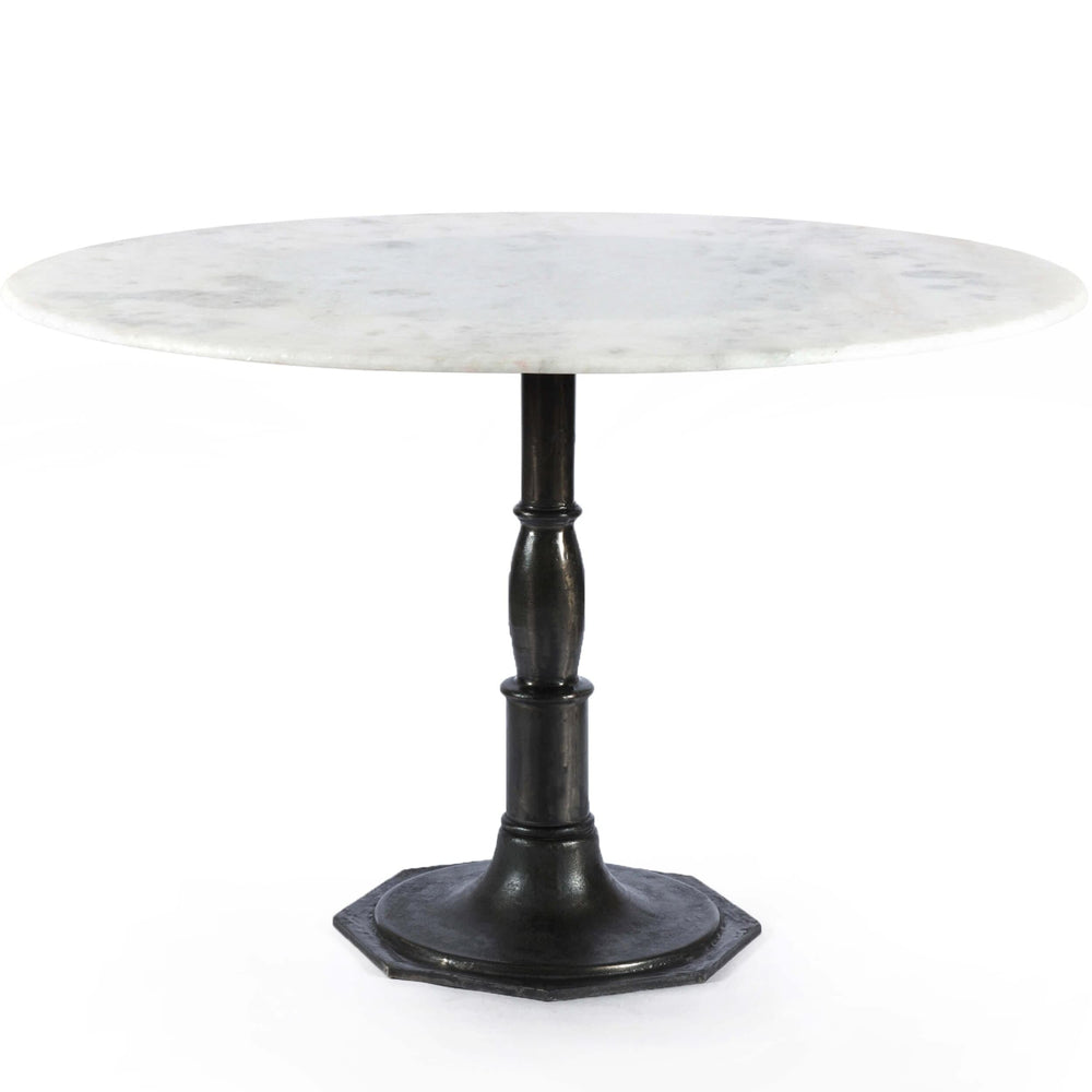 Lucy 48" Round Dining Table, White Marble/Carbon Wash Base