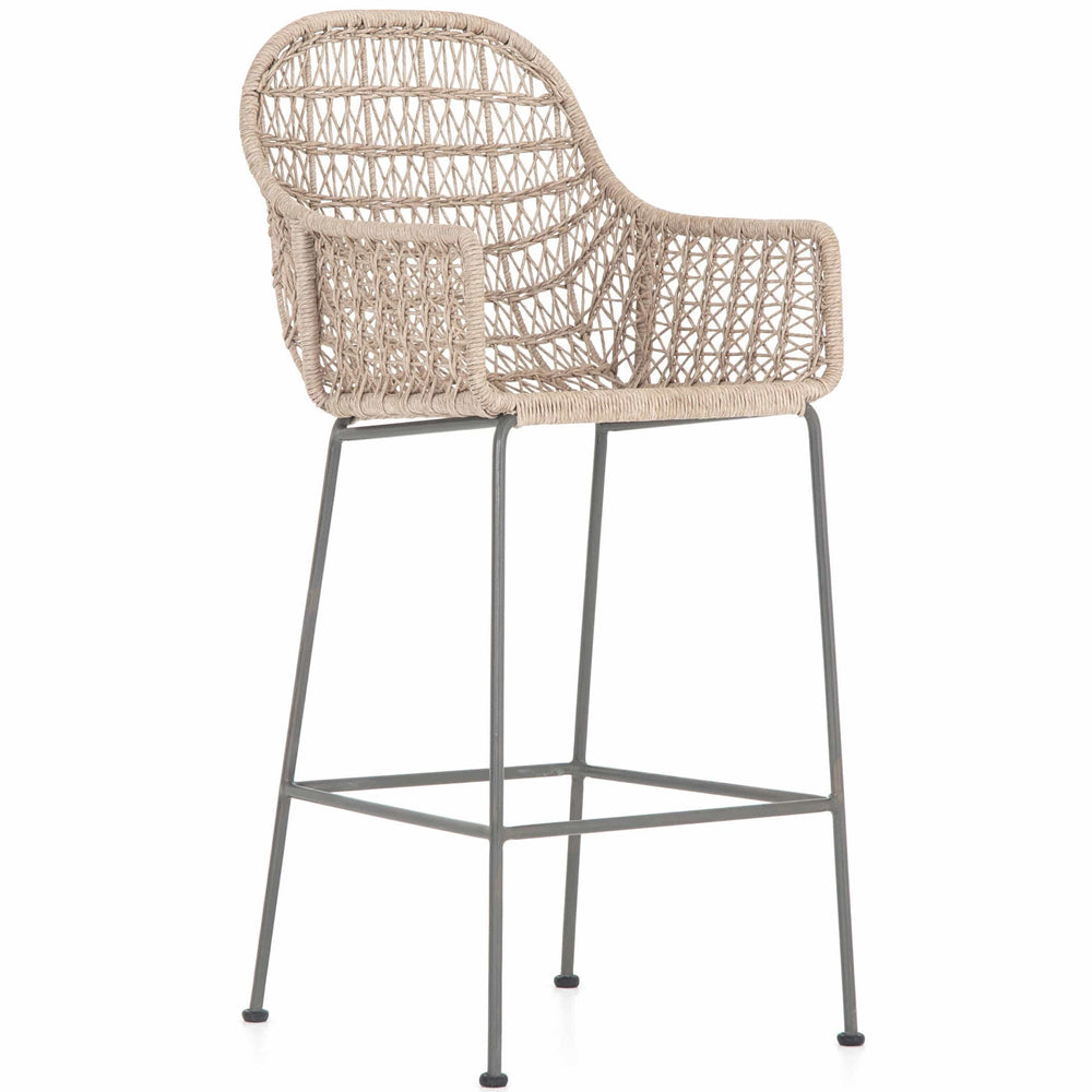 Bandera Outdoor Woven Bar Stool, Vintage White-Furniture - Dining-High Fashion Home