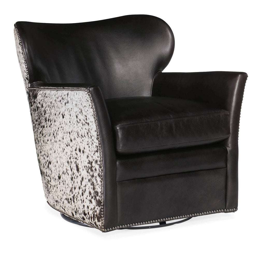Kato Leather Swivel Chair, Salt and Pepper-Furniture - Chairs-High Fashion Home