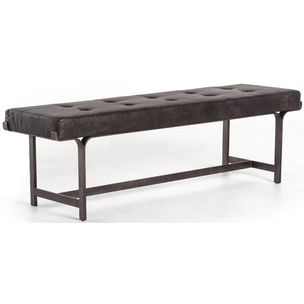Lindy Leather Bench, Rialto Ebony - Furniture - Chairs - High Fashion Home