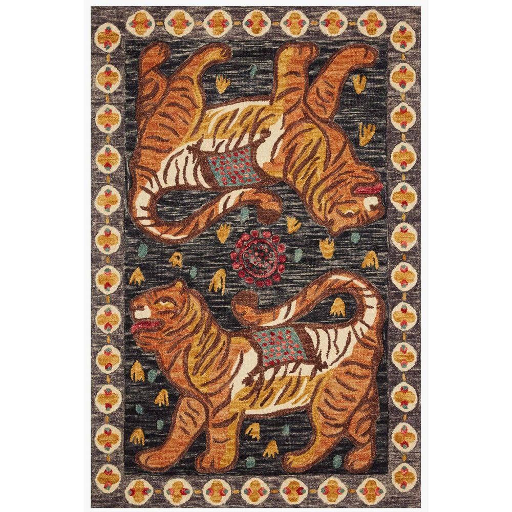 Loloi Rug Tigress TIG-02, Charcoal/Tangerine-Rugs1-High Fashion Home