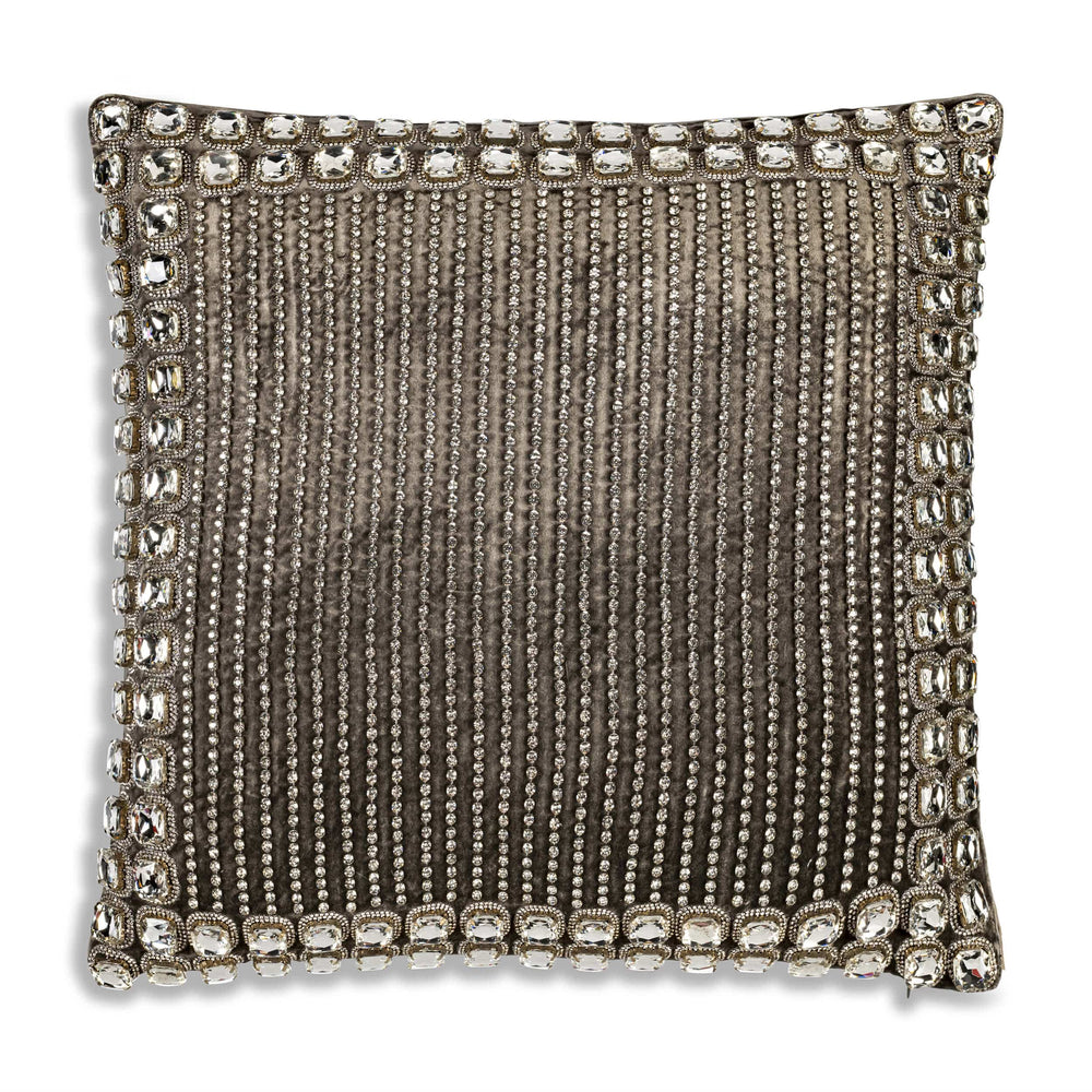 Adriana Bedazzled Crystal Pillow, Silver-Accessories-High Fashion Home