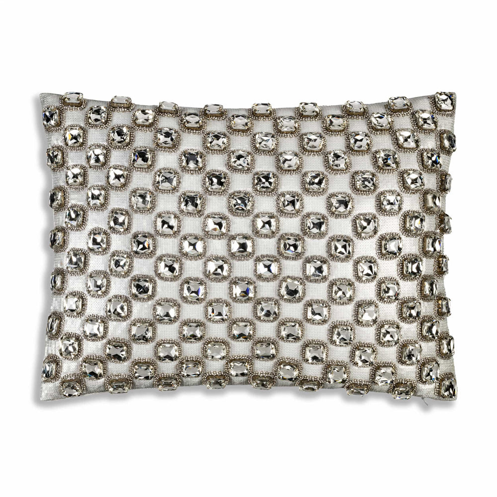 Sophie Bedazzled Crystal Lumbar Pillow, Silver-Accessories-High Fashion Home