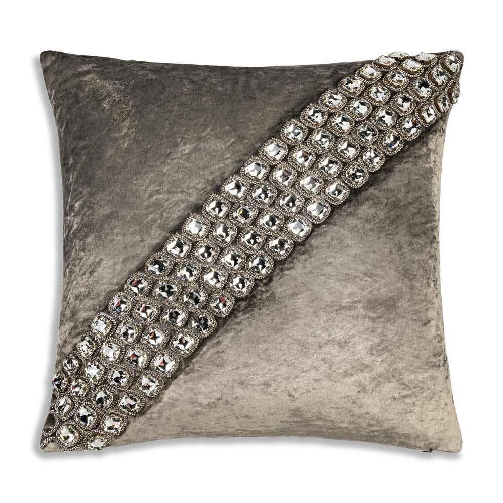 Trinity Bedazzled Crystal Pillow, Steel-Accessories-High Fashion Home