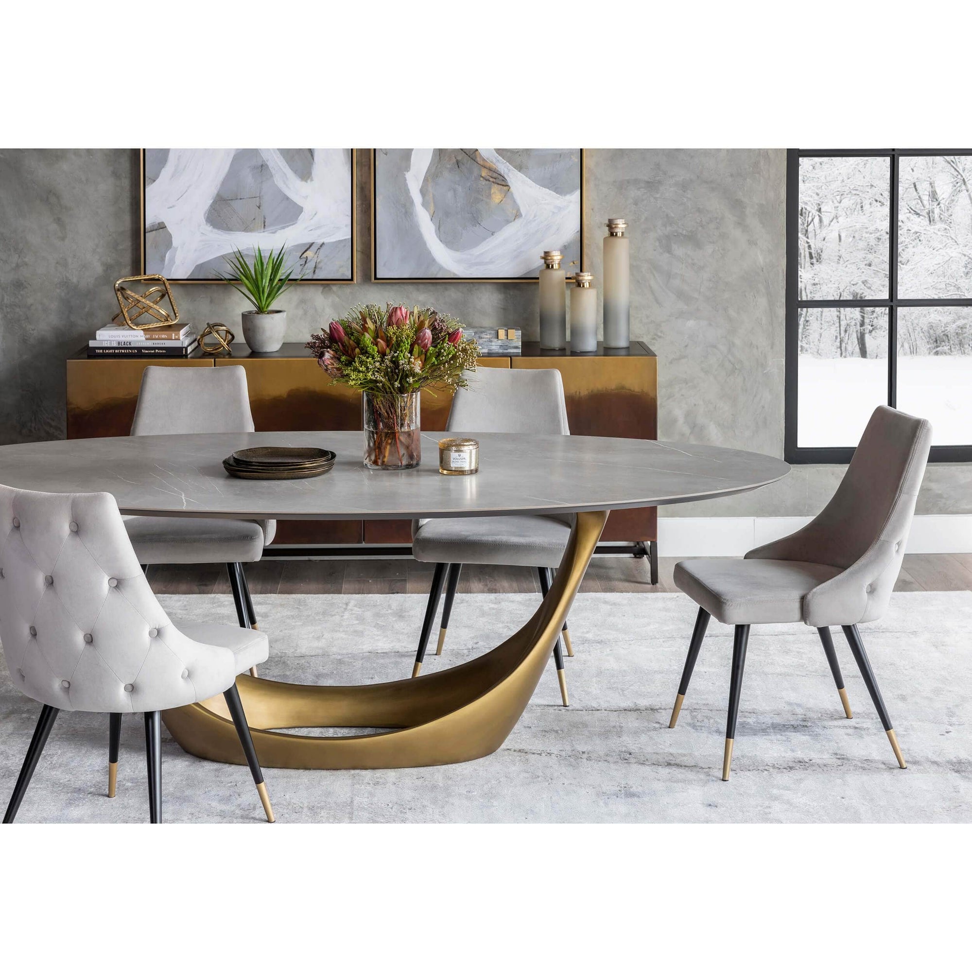 Montana Dining Table, Gray/Gold Base – High Fashion Home