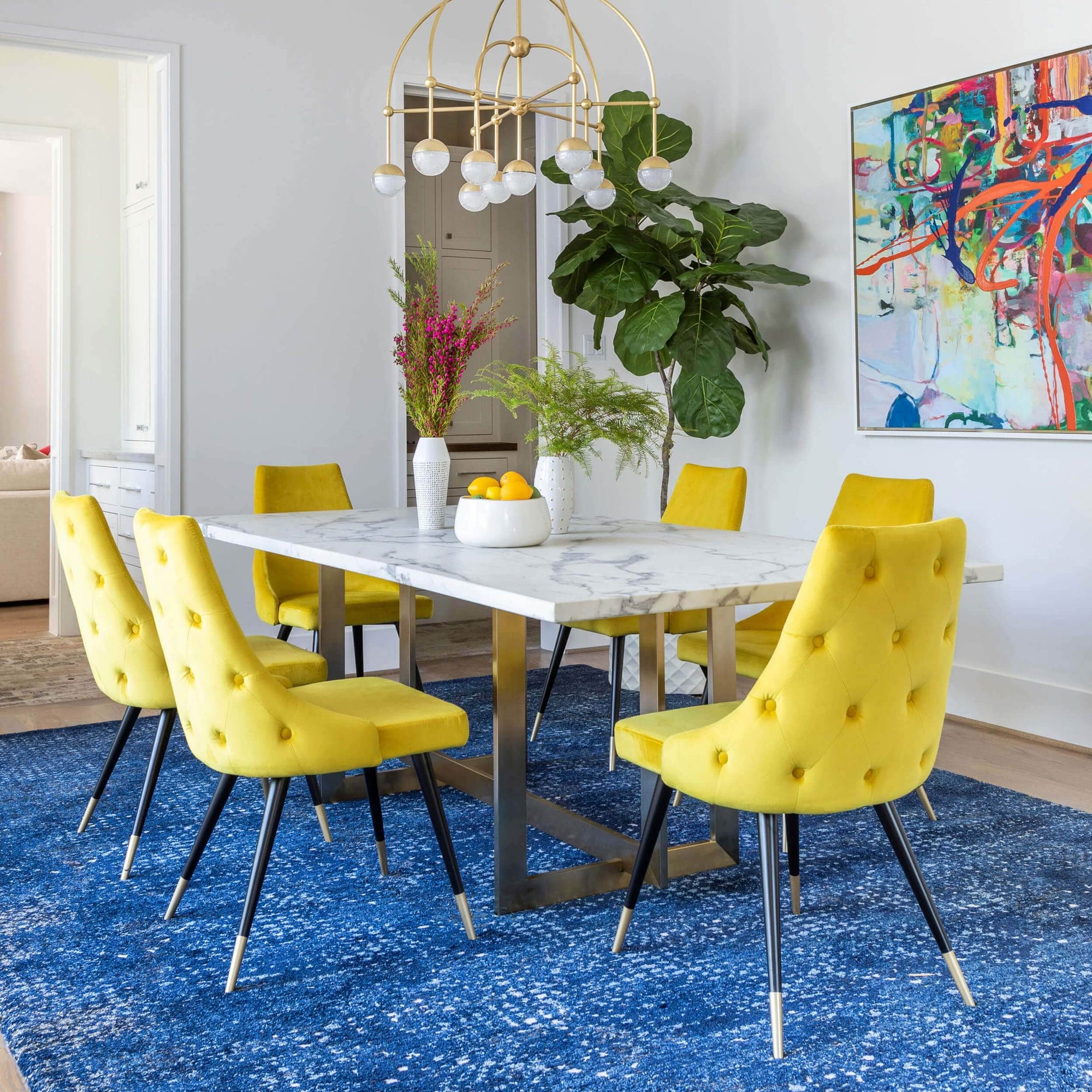 Blue and yellow dining outlet chairs