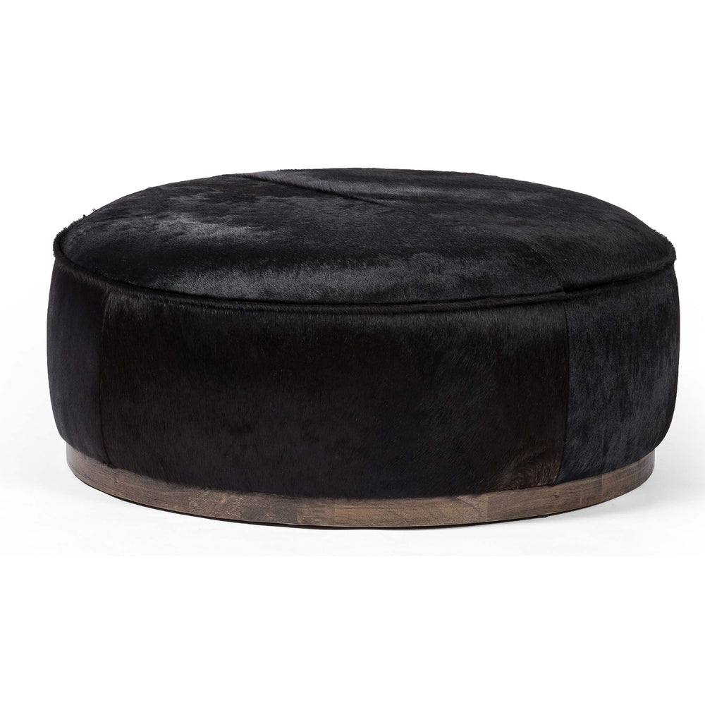 Sinclair Large Round Ottoman, Dark Hair on Hide