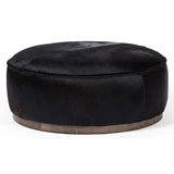 Sinclair Large Round Ottoman, Dark Hair on Hide