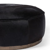 Sinclair Large Round Ottoman, Dark Hair on Hide