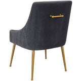 Beatrix Pleated Chair, Dark Grey/Brushed Gold Legs - Furniture - Dining - High Fashion Home
