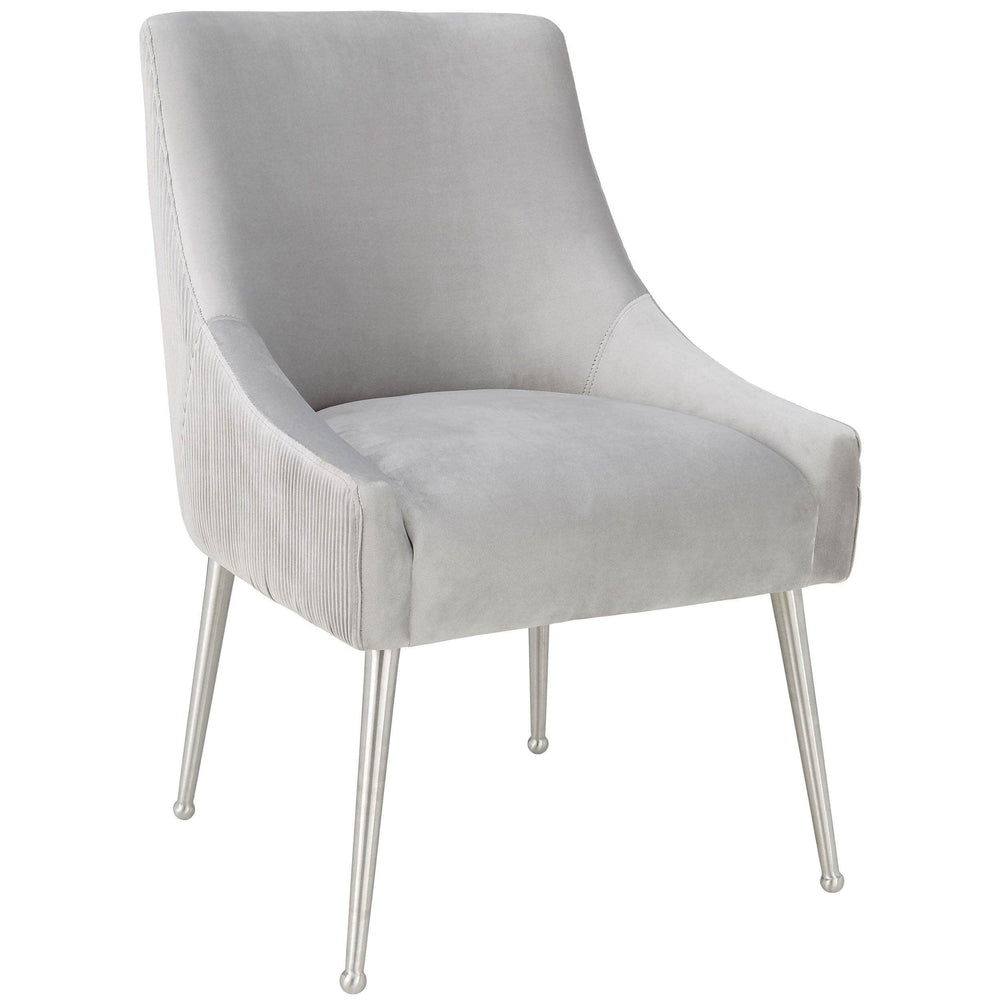Beatrix Pleated Chair, Light Grey/Brushed Stainless Legs - Furniture - Dining - High Fashion Home