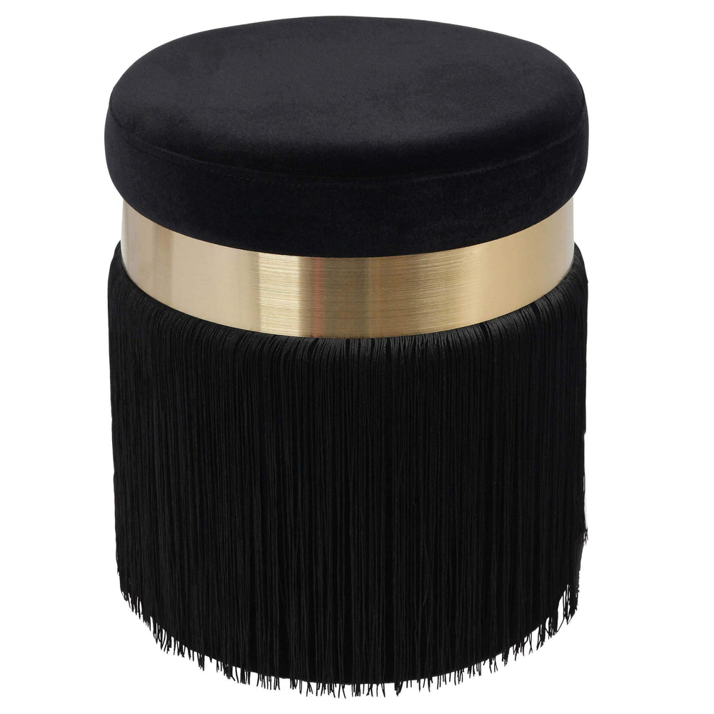 Melody Tasseled Ottoman, Black-Furniture - Chairs-High Fashion Home