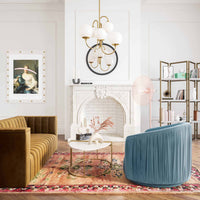 London Pleated Swivel Chair, Blue-Furniture - Chairs-High Fashion Home