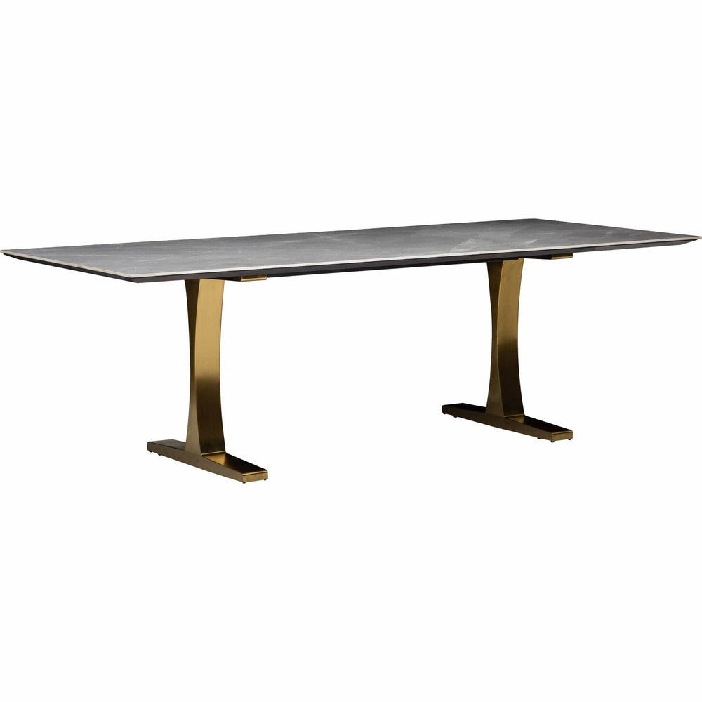 Toulouse Dining Table, Grey Ceramic/Brushed Gold Base