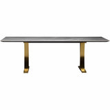 Toulouse Dining Table, Grey Ceramic/Brushed Gold Base