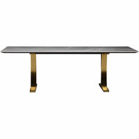 Toulouse Dining Table, Grey Ceramic/Brushed Gold Base
