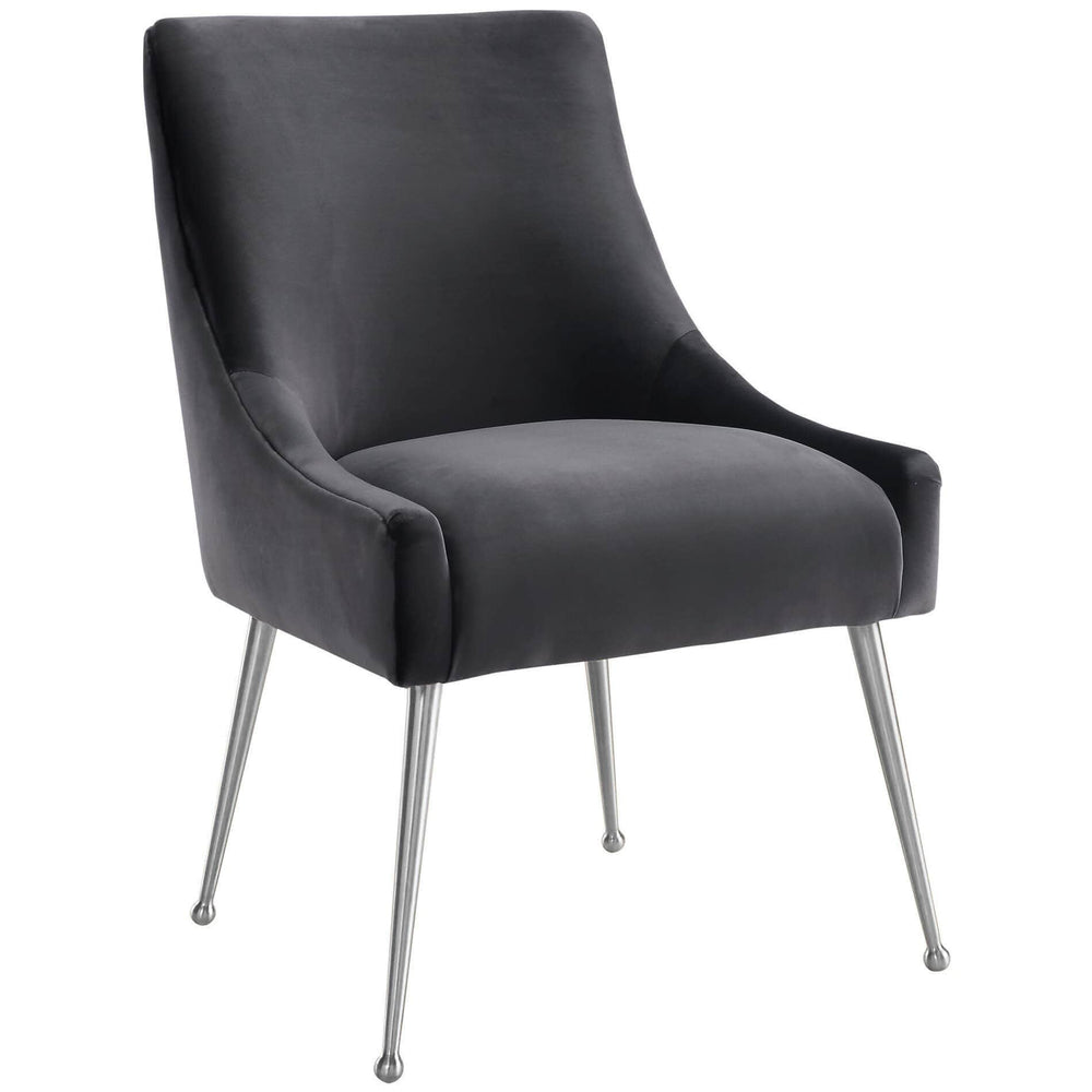 Beatrix Side Chair, Dark Grey/Brushed Stainless Base - Furniture - Dining - High Fashion Home