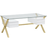 Beverly Large Desk, White/Gold - Furniture - Office - High Fashion Home
