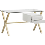 Beverly Small Desk, White/Gold - Furniture - Office - High Fashion Home