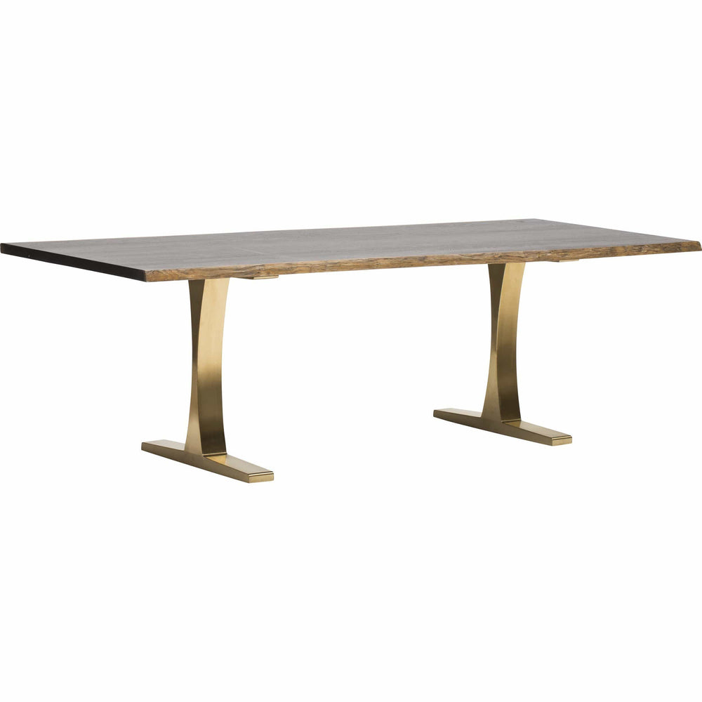 Toulouse Dining Table, Seared Oak/Brushed Gold Base - Modern Furniture - Dining Table - High Fashion Home