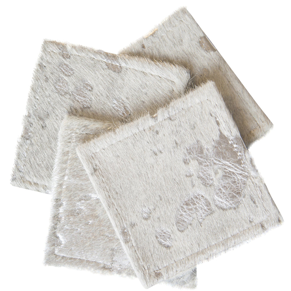 Cowhide Coasters Silver, Set of 4 - Accessories - High Fashion Home