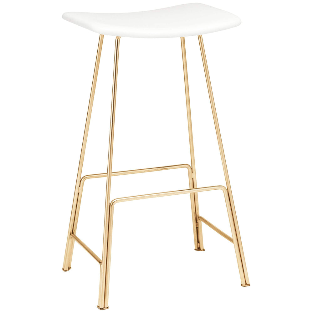 Kirsten Leather Counter Stool, White/Polished Gold Legs - Furniture - Dining - High Fashion Home