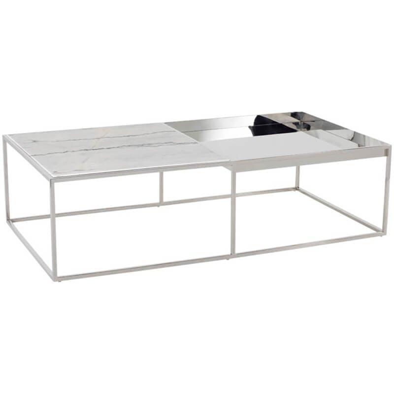 Corbett Coffee Table, While/Polished Stainless Base - Modern Furniture - Coffee Tables - High Fashion Home