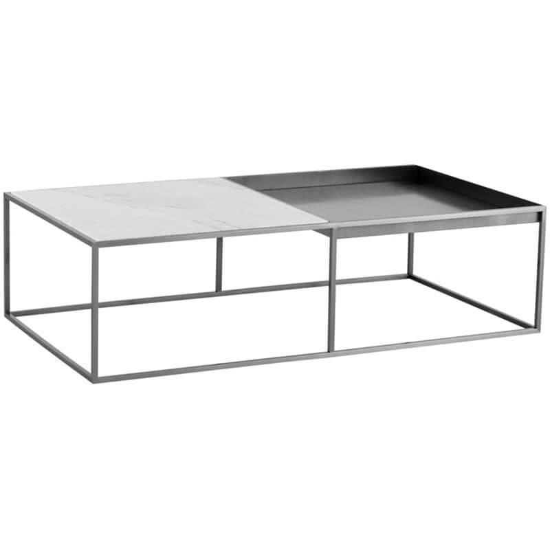 Corbett Coffee Table, White/Brushed Stainless Base - Modern Furniture - Coffee Tables - High Fashion Home