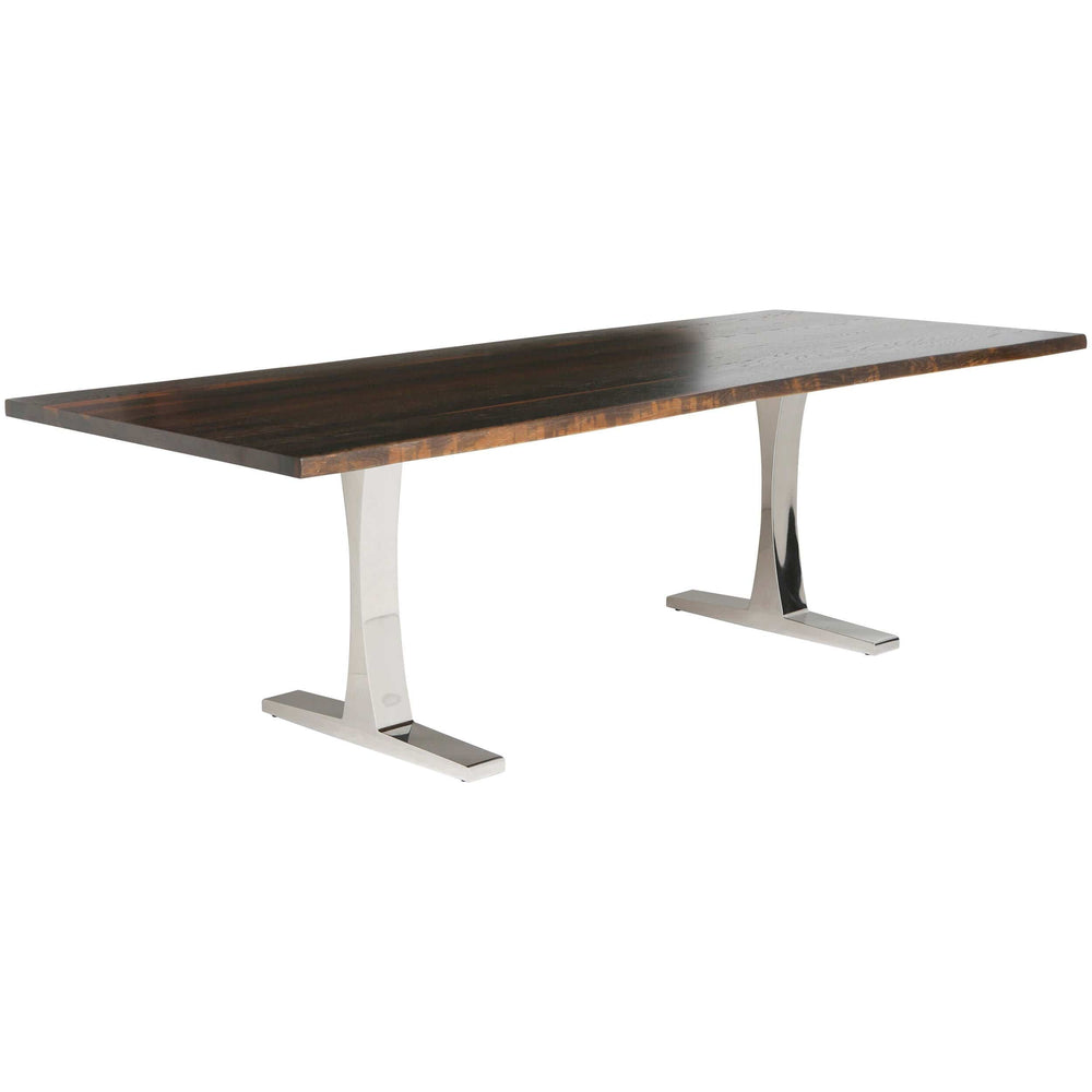 Toulouse Dining Table, Seared Oak/Polished Stainless Base - Modern Furniture - Dining Table - High Fashion Home