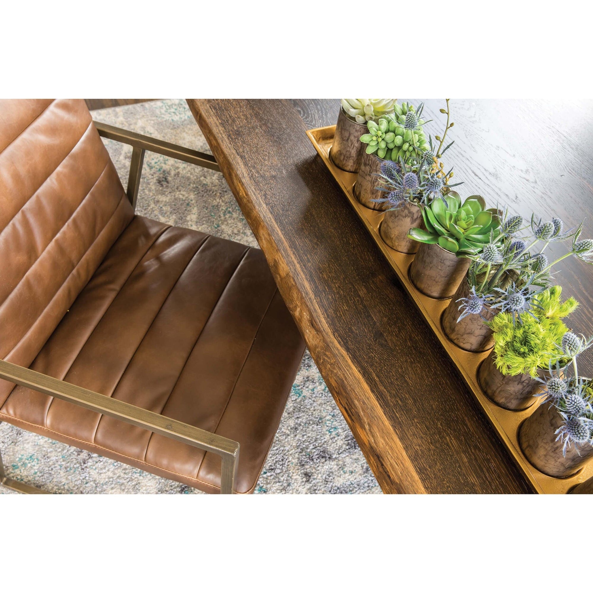 Toulouse Dining Table, Seared Oak/Brushed Gold Base High Fashion Home