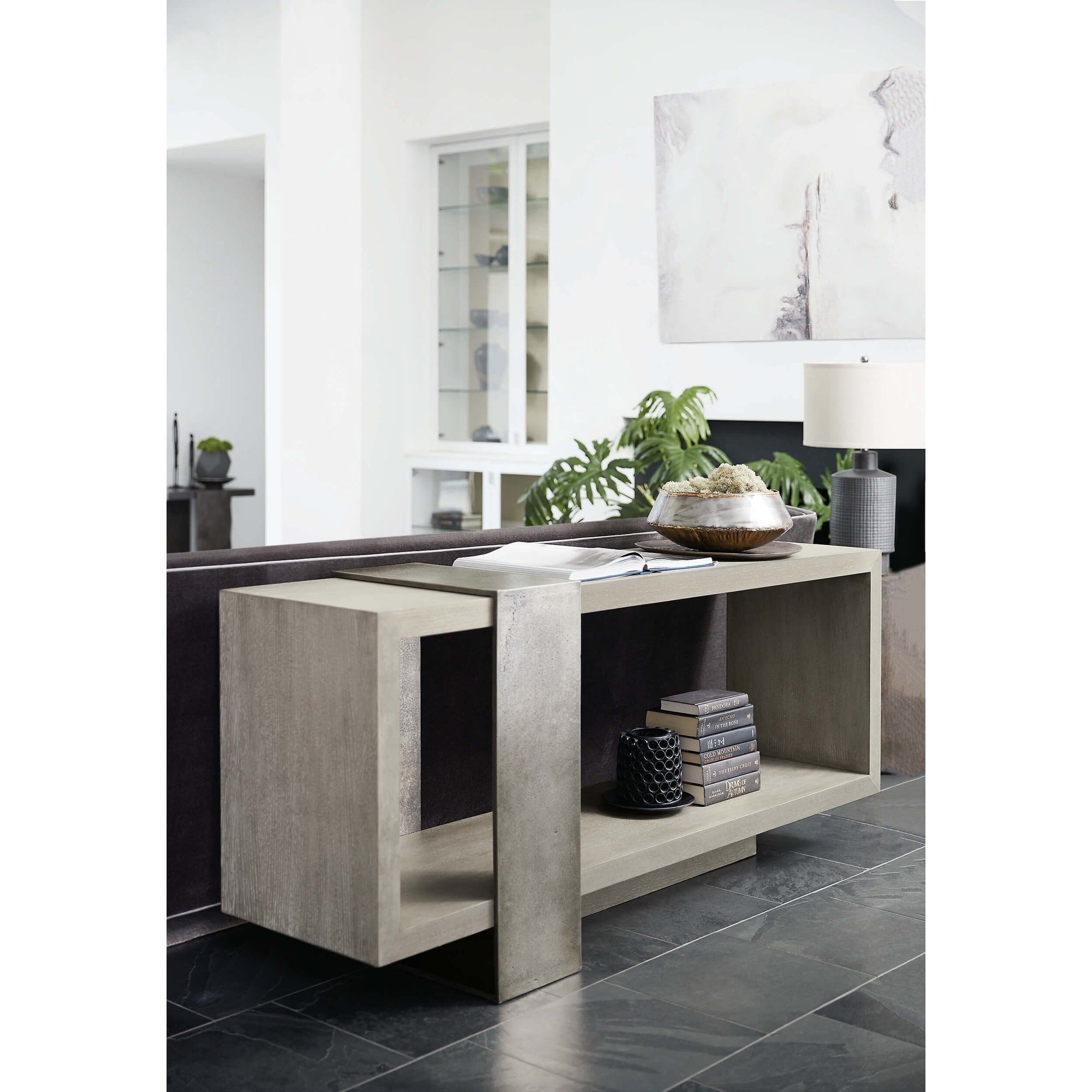 Greige shop console table