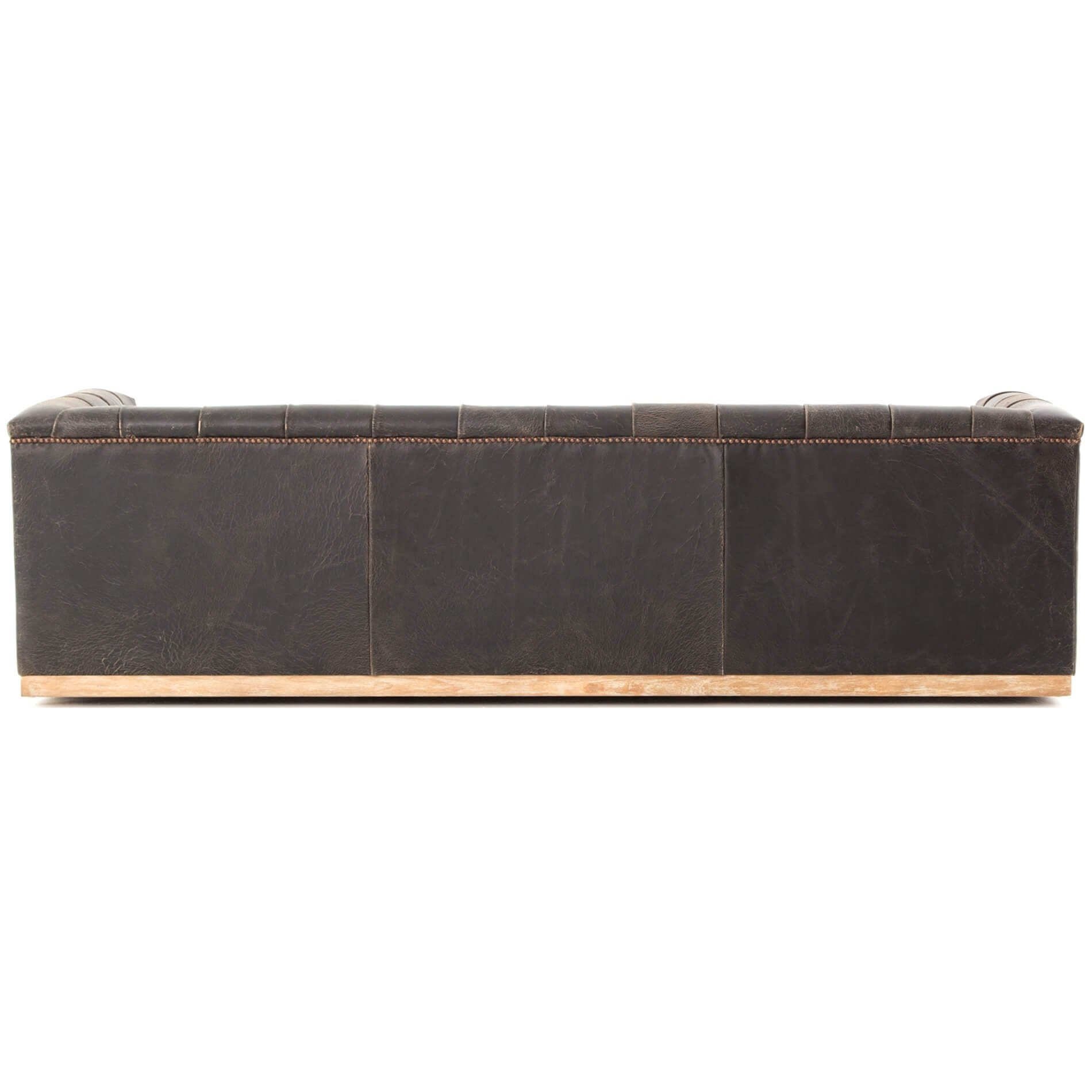Distressed black shop leather sofa
