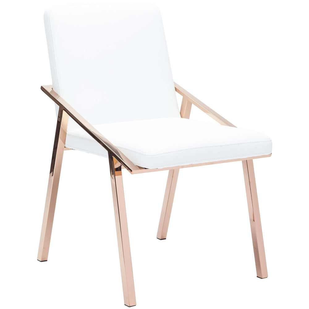 Nika Dining Chair, White/Polished Rose Gold Legs High Fashion Home