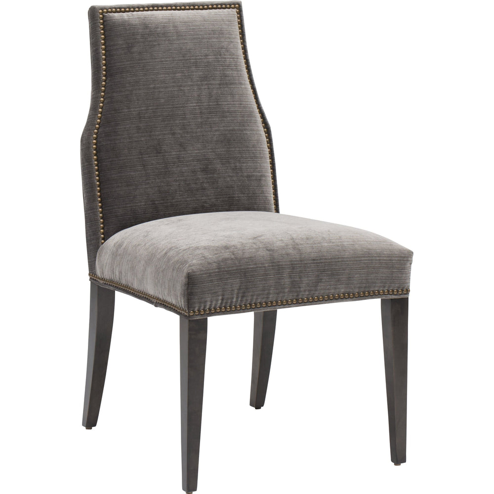 Oliver Side Chair, Valhalla Pewter, Brass Nailheads - Furniture - Dining - High Fashion Home