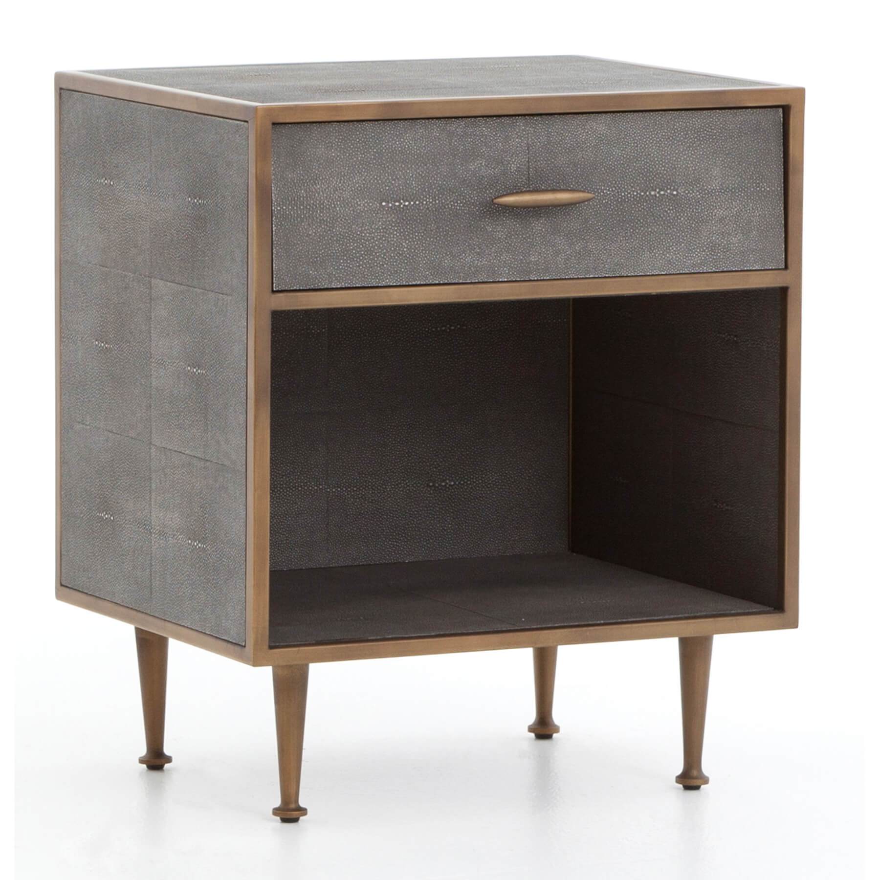 Shagreen Bedside Table, Antique Brass – High Fashion Home Shagreen Bedside Table, Antique Brass – High Fashion Home