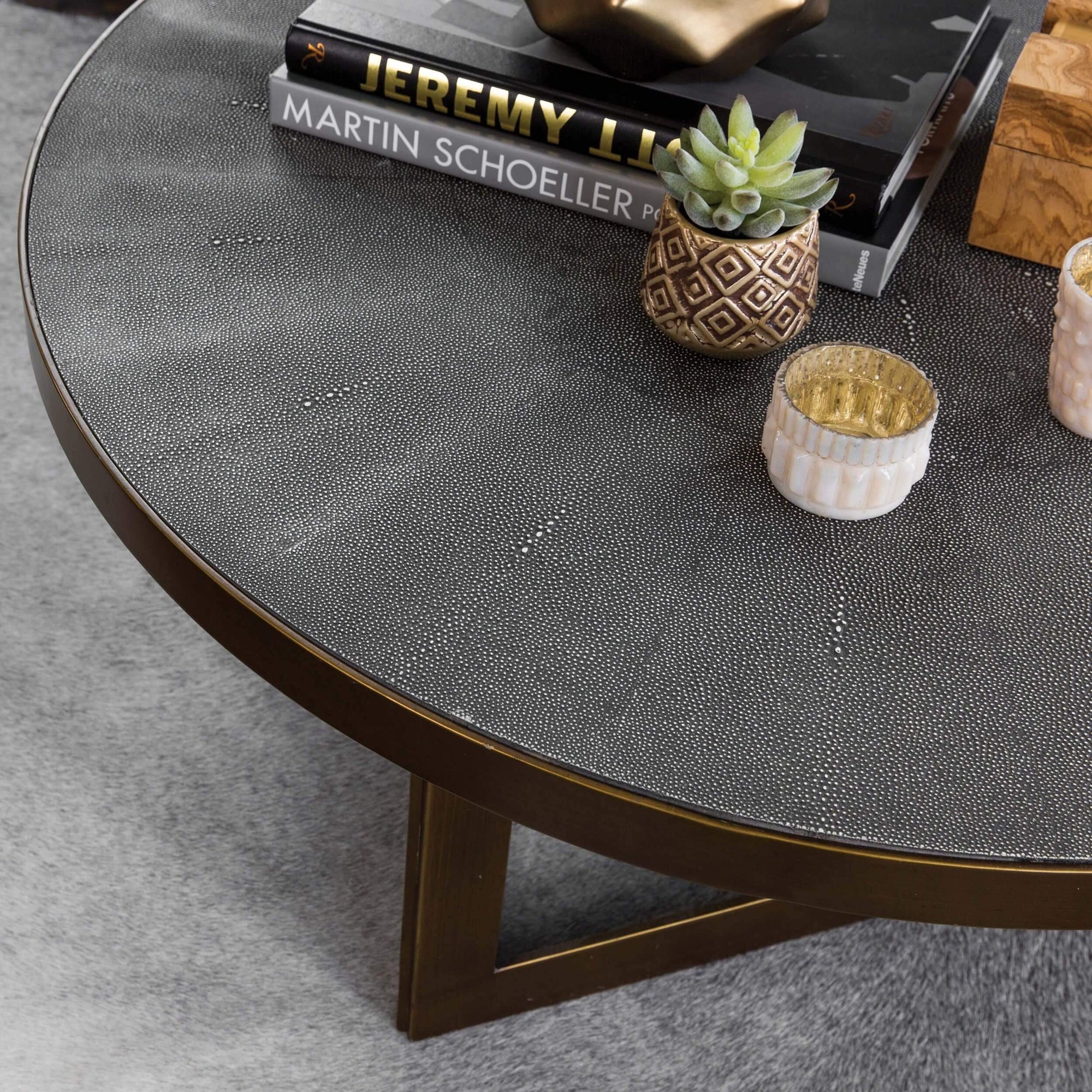 Shagreen Round Coffee Table Antique Brass High Fashion Home