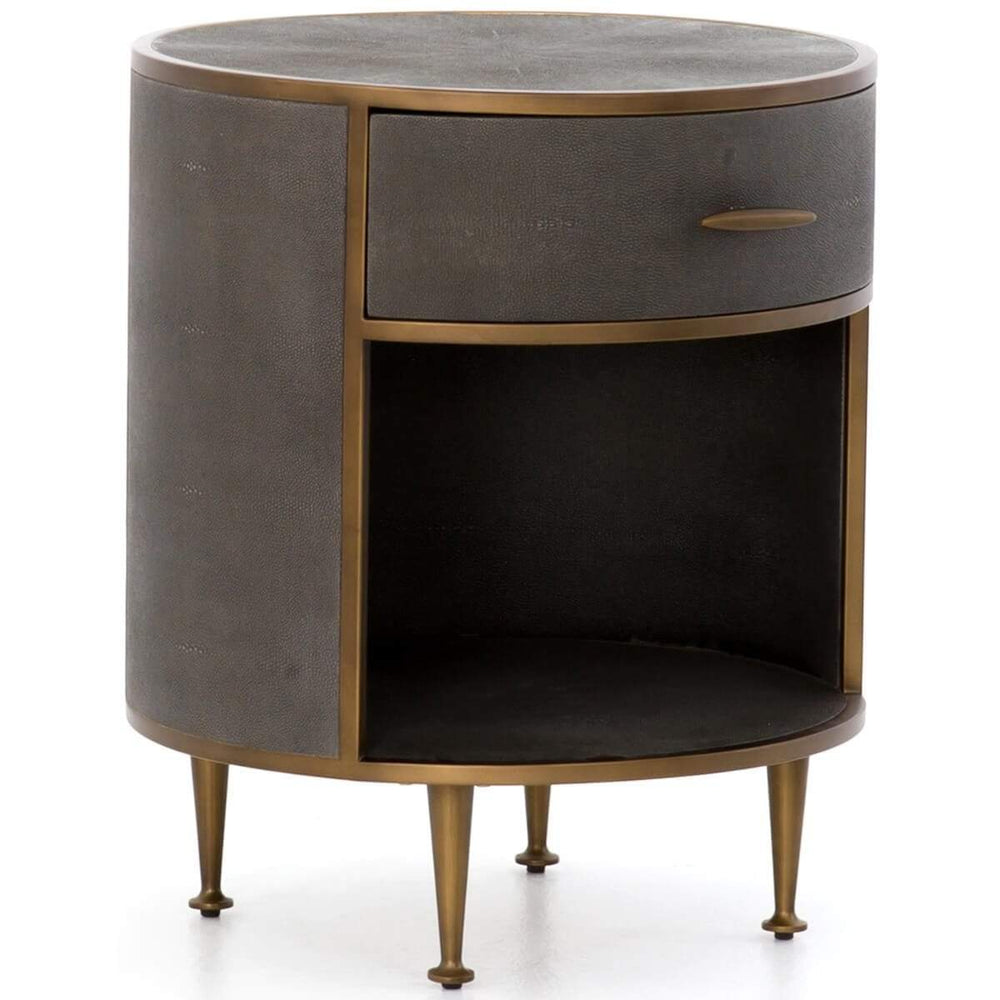 Shagreen Round Nightstand, Antique Brass - Furniture - Bedroom - High Fashion Home