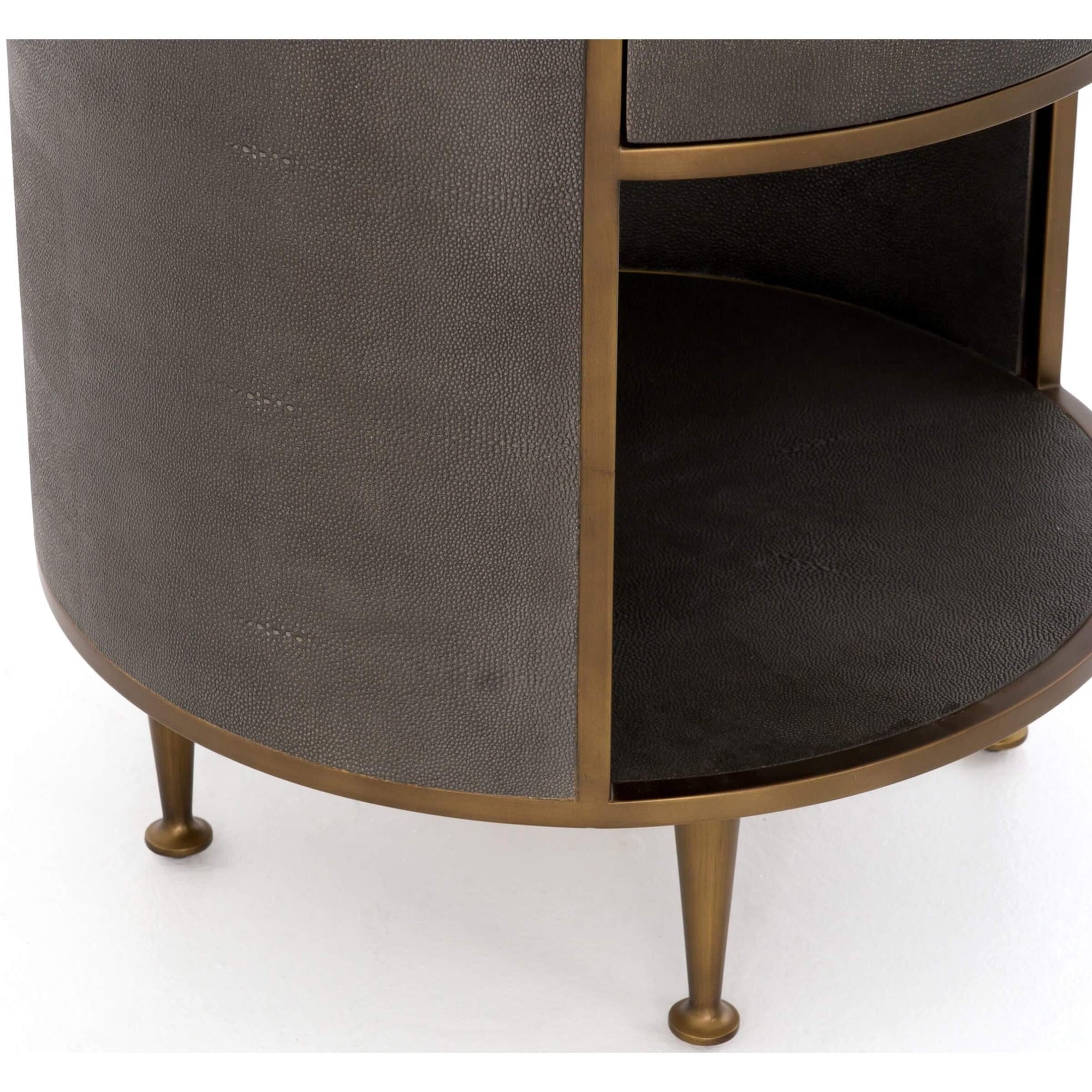 Shagreen Round Nightstand, Antique Brass High Fashion Home