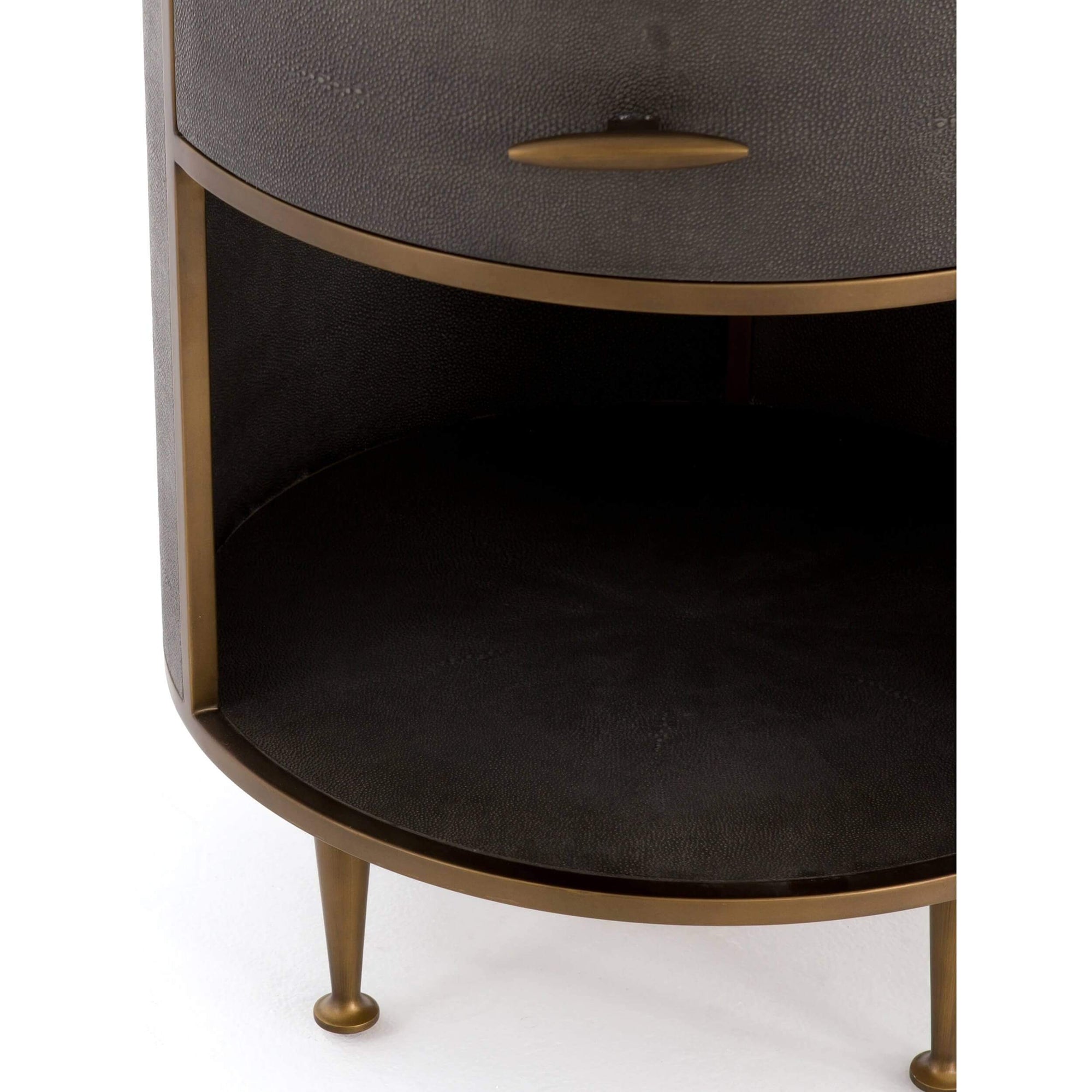 Shagreen Round Nightstand, Antique Brass High Fashion Home