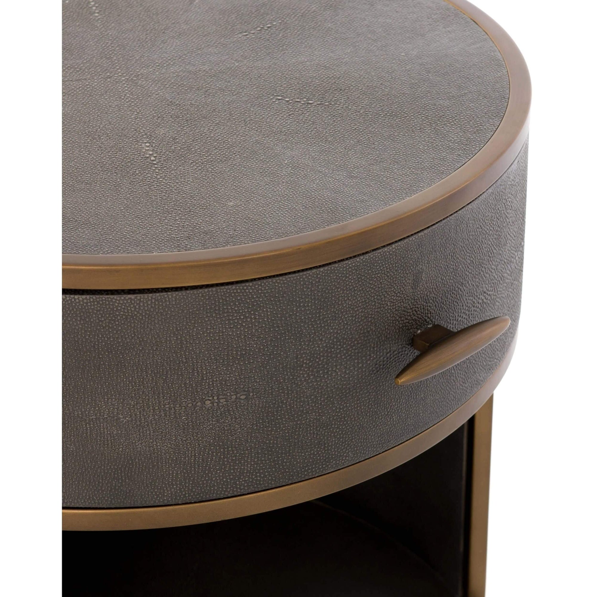 Shagreen Round Nightstand, Antique Brass High Fashion Home
